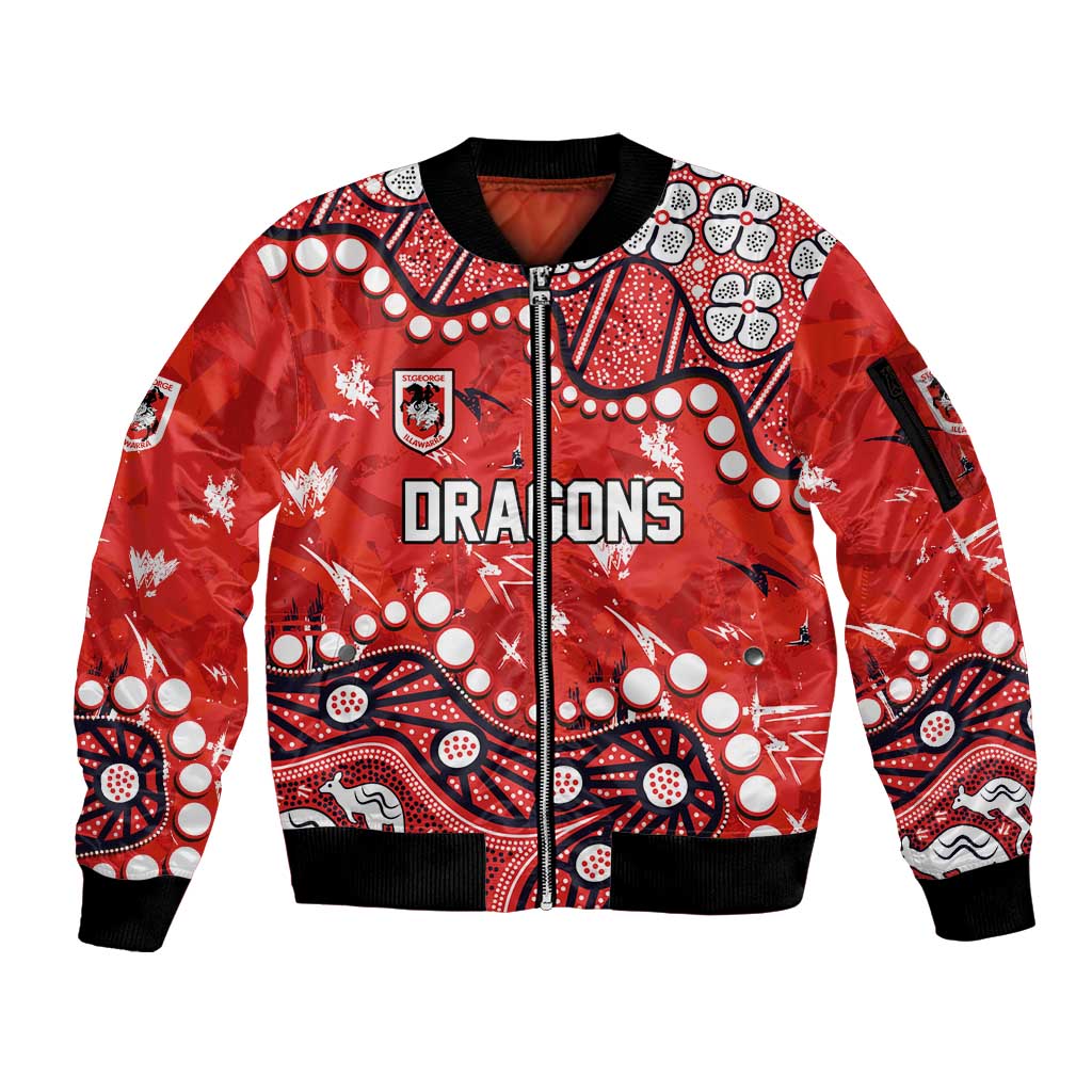 Personalized St. George Illawarra Dragons Sleeve Zip Bomber Jacket Aboriginal Pattern with Graffiti Style Design