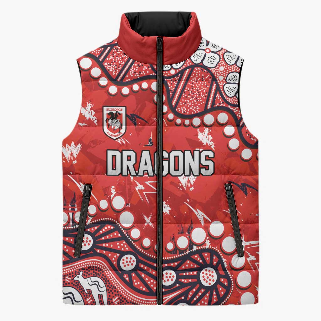 Personalized St. George Illawarra Dragons Sleeveless Puffer Jacket Aboriginal Pattern with Graffiti Style Design