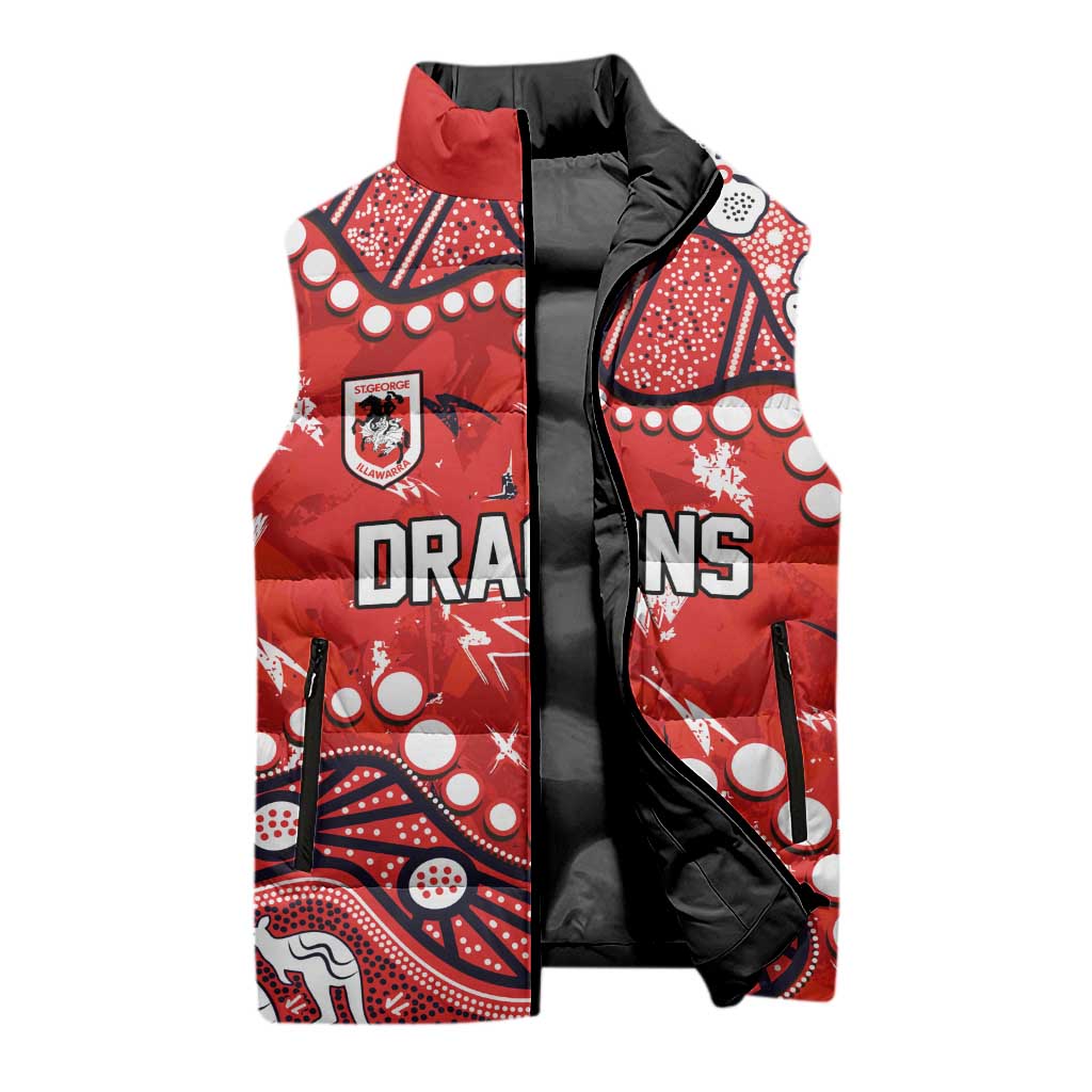 Personalized St. George Illawarra Dragons Sleeveless Puffer Jacket Aboriginal Pattern with Graffiti Style Design