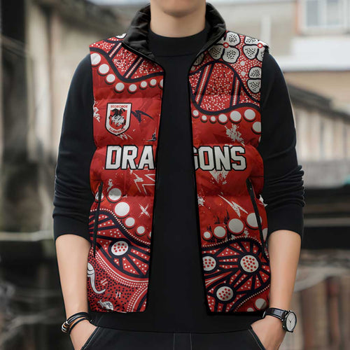 Personalized St. George Illawarra Dragons Sleeveless Puffer Jacket Aboriginal Pattern with Graffiti Style Design