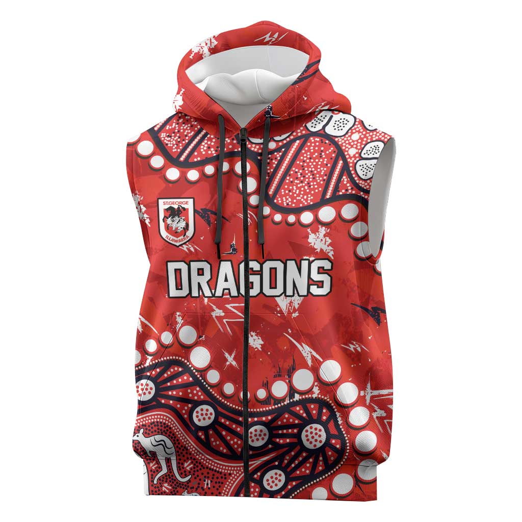 Personalized St. George Illawarra Dragons Sleeveless Zip Hoodie Aboriginal Pattern with Graffiti Style Design