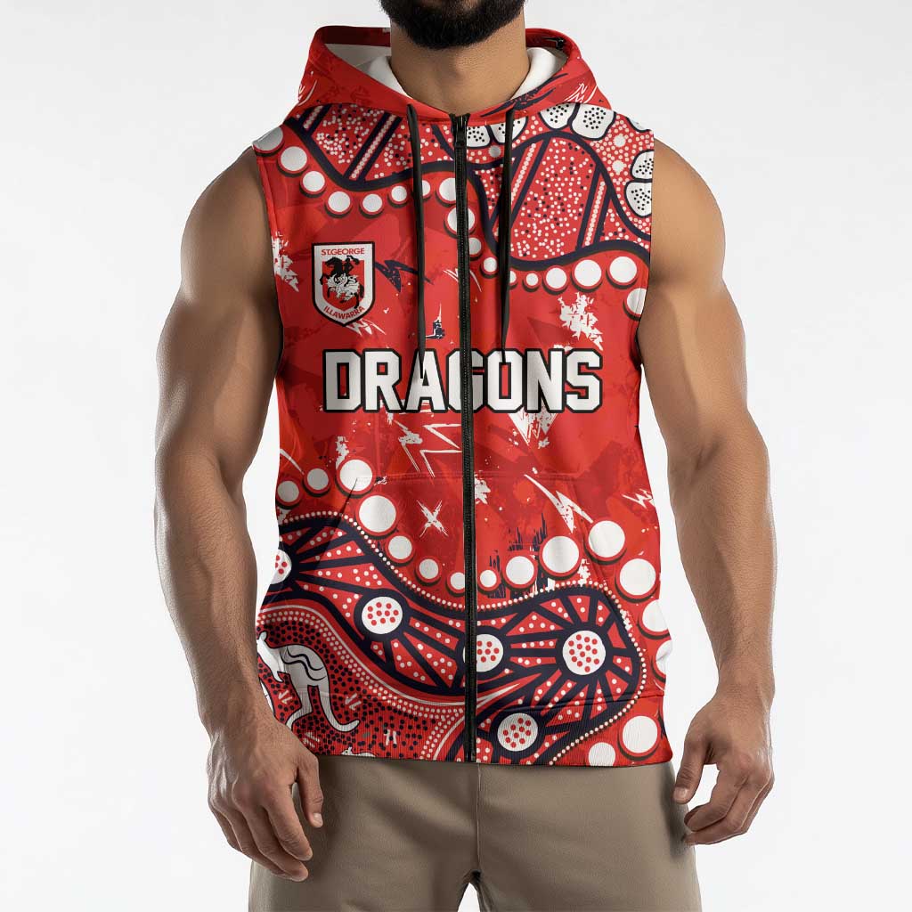 Personalized St. George Illawarra Dragons Sleeveless Zip Hoodie Aboriginal Pattern with Graffiti Style Design