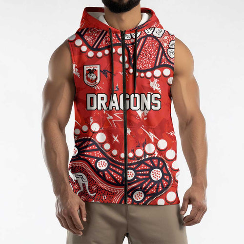 Personalized St. George Illawarra Dragons Sleeveless Zip Hoodie Aboriginal Pattern with Graffiti Style Design