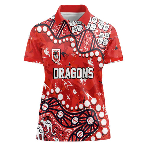 Personalized St. George Illawarra Dragons Women Polo Shirt Aboriginal Pattern with Graffiti Style Design