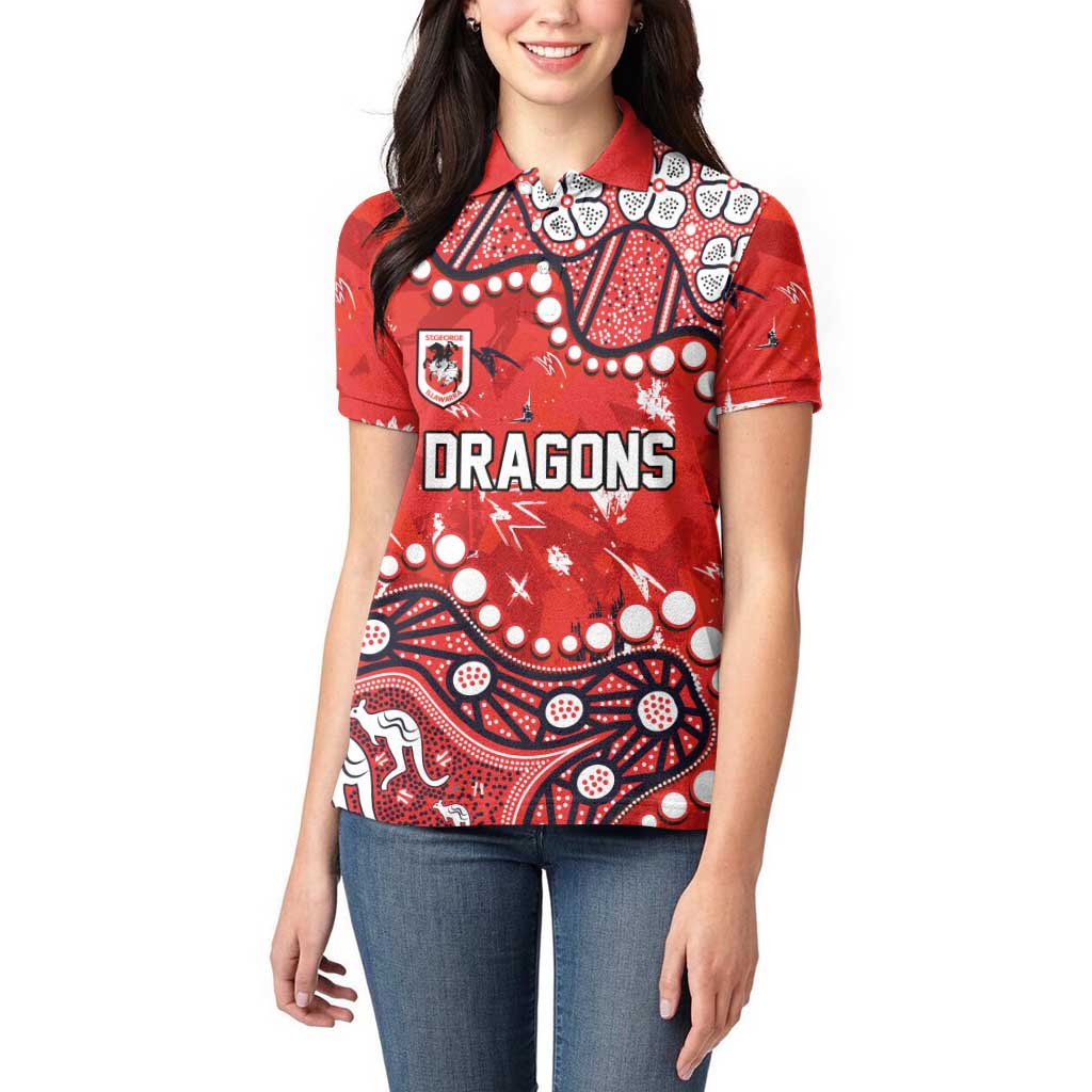 Personalized St. George Illawarra Dragons Women Polo Shirt Aboriginal Pattern with Graffiti Style Design