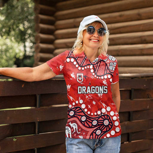 Personalized St. George Illawarra Dragons Women Polo Shirt Aboriginal Pattern with Graffiti Style Design