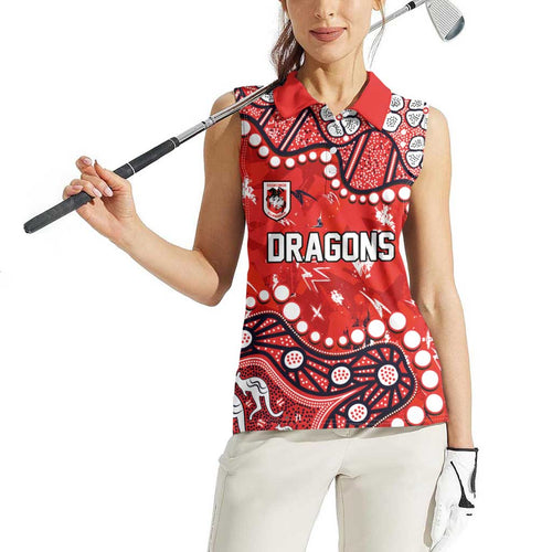 Personalized St. George Illawarra Dragons Women Sleeveless Polo Shirt Aboriginal Pattern with Graffiti Style Design