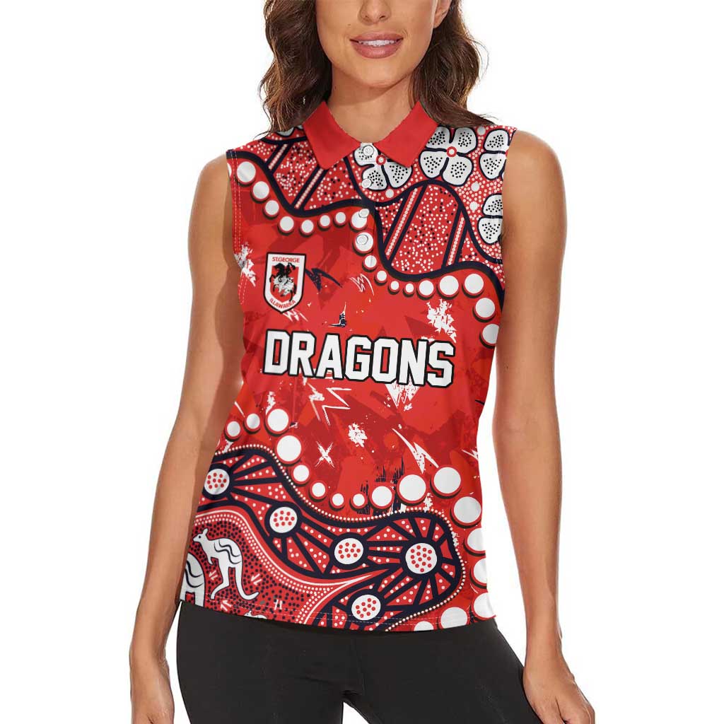 Personalized St. George Illawarra Dragons Women Sleeveless Polo Shirt Aboriginal Pattern with Graffiti Style Design