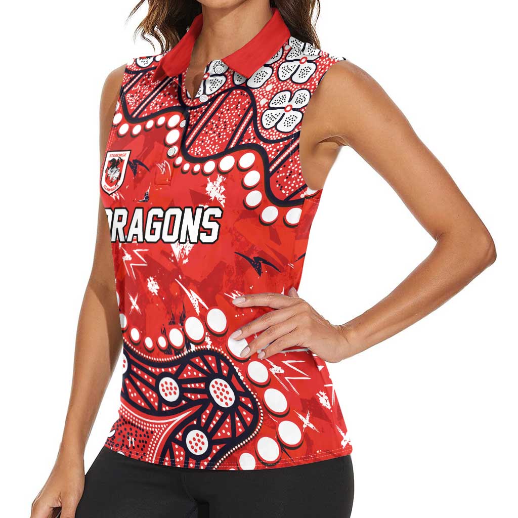 Personalized St. George Illawarra Dragons Women Sleeveless Polo Shirt Aboriginal Pattern with Graffiti Style Design