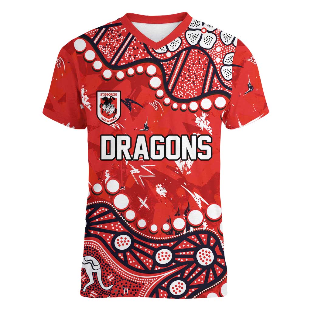 Personalized St. George Illawarra Dragons Women V-Neck T-Shirt Aboriginal Pattern with Graffiti Style Design