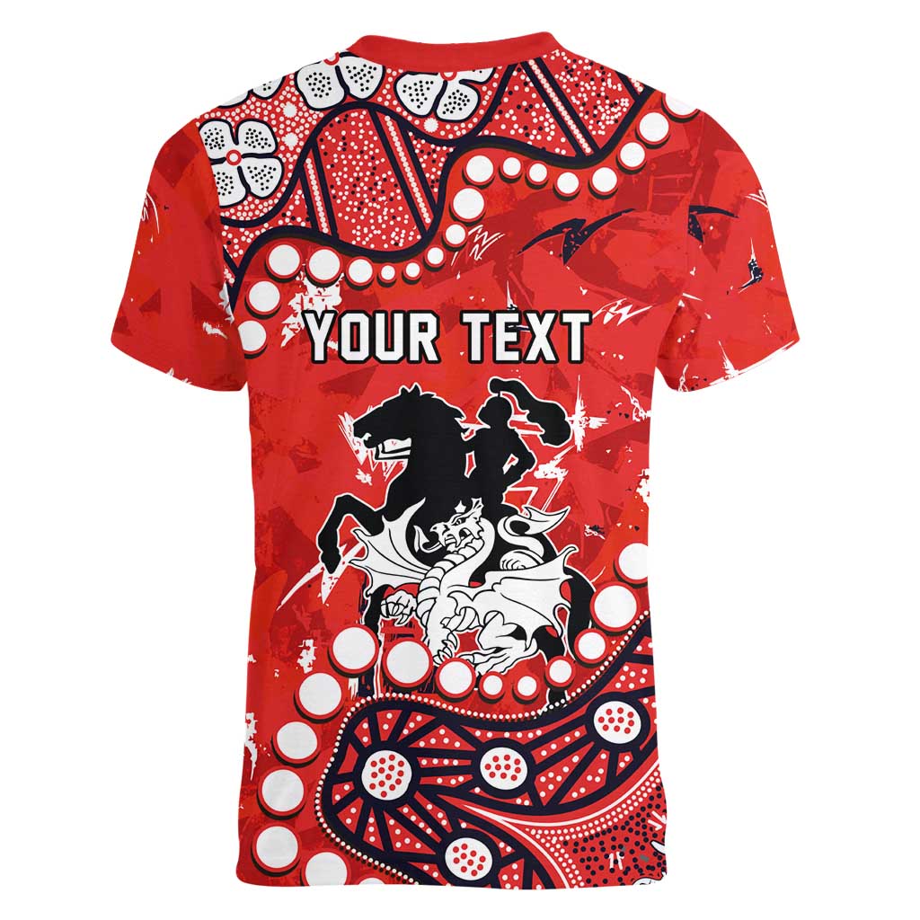 Personalized St. George Illawarra Dragons Women V-Neck T-Shirt Aboriginal Pattern with Graffiti Style Design