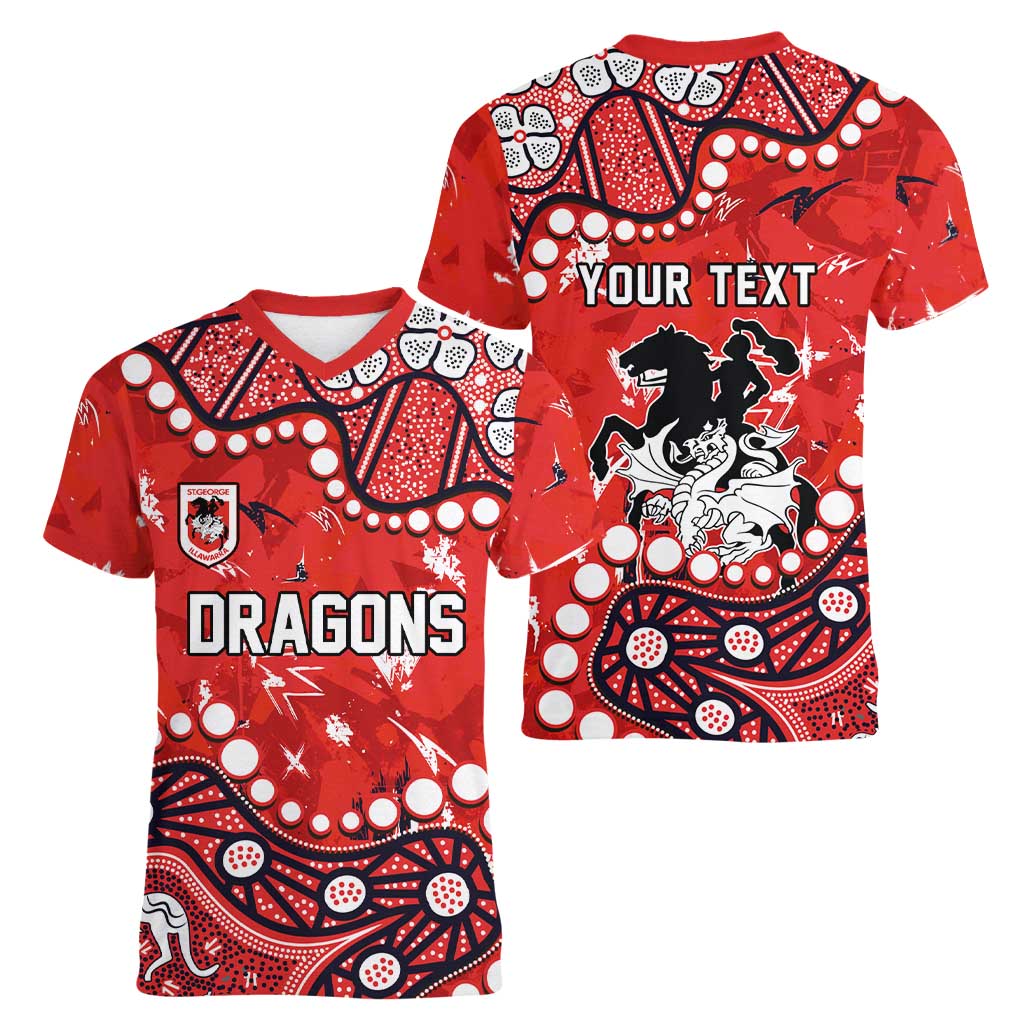 Personalized St. George Illawarra Dragons Women V-Neck T-Shirt Aboriginal Pattern with Graffiti Style Design