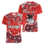 Personalized St. George Illawarra Dragons Women V-Neck T-Shirt Aboriginal Pattern with Graffiti Style Design
