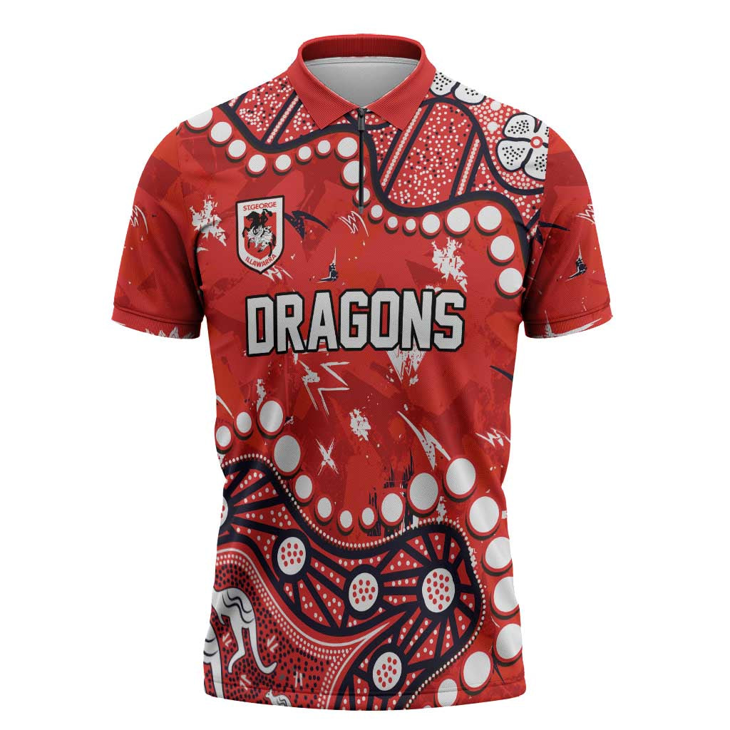 Personalized St. George Illawarra Dragons Zipper Polo Shirt Aboriginal Pattern with Graffiti Style Design