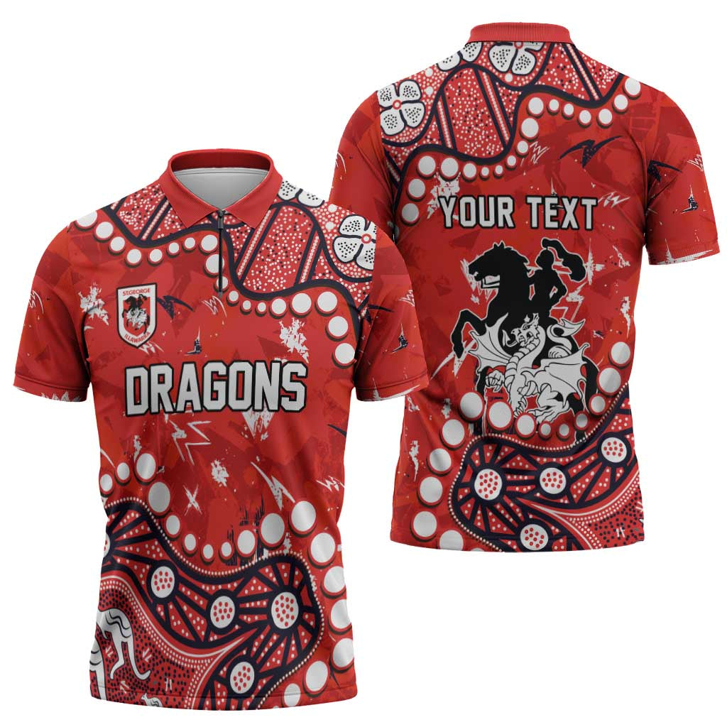 Personalized St. George Illawarra Dragons Zipper Polo Shirt Aboriginal Pattern with Graffiti Style Design