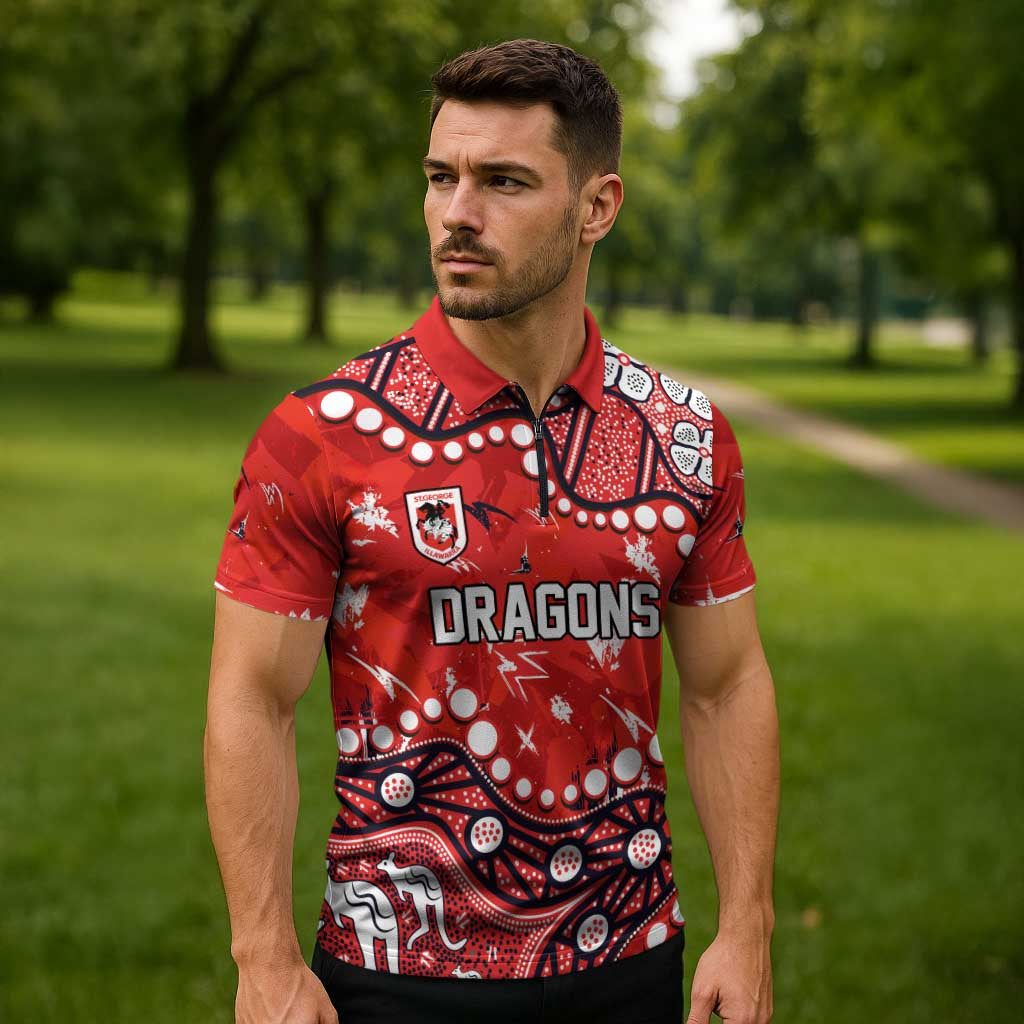 Personalized St. George Illawarra Dragons Zipper Polo Shirt Aboriginal Pattern with Graffiti Style Design