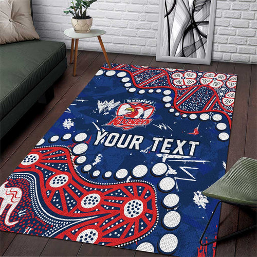 Personalized Sydney Roosters Area Rug Aboriginal Pattern with Graffiti Style Design
