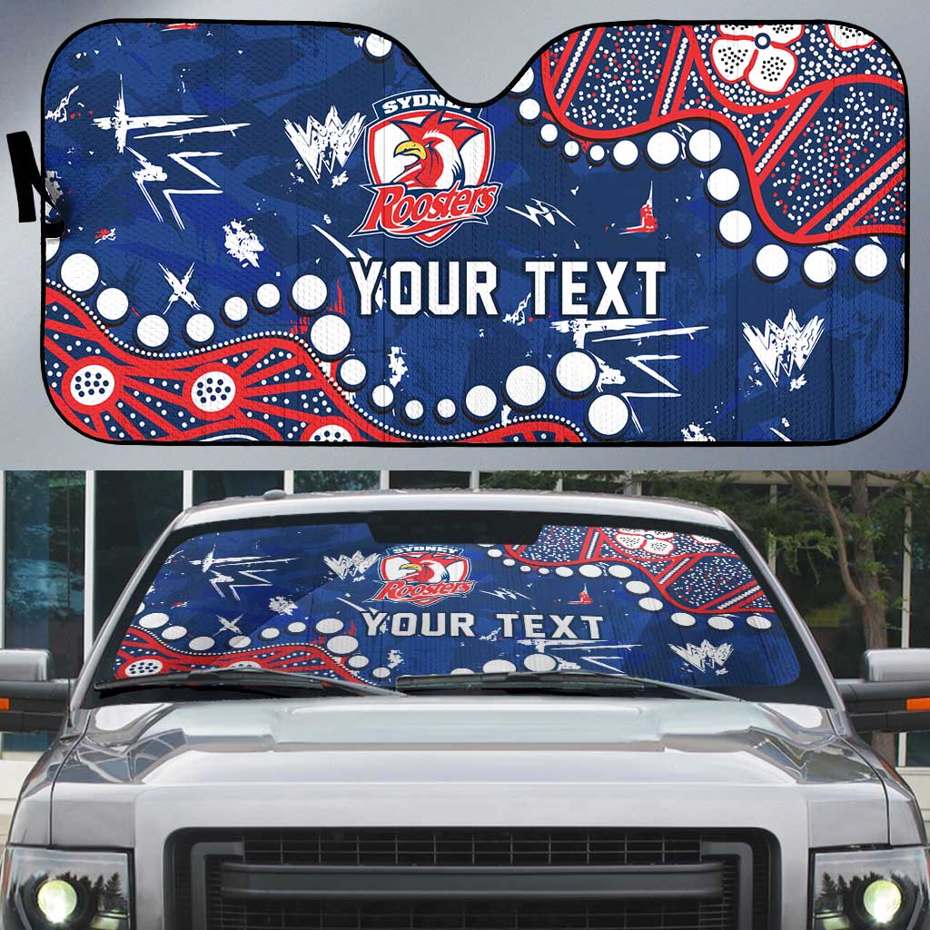 Personalized Sydney Roosters Auto Sun Shade Aboriginal Pattern with Graffiti Style Design