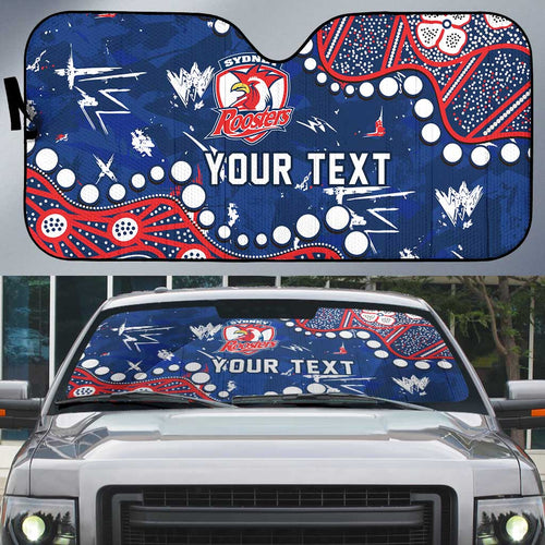 Personalized Sydney Roosters Auto Sun Shade Aboriginal Pattern with Graffiti Style Design