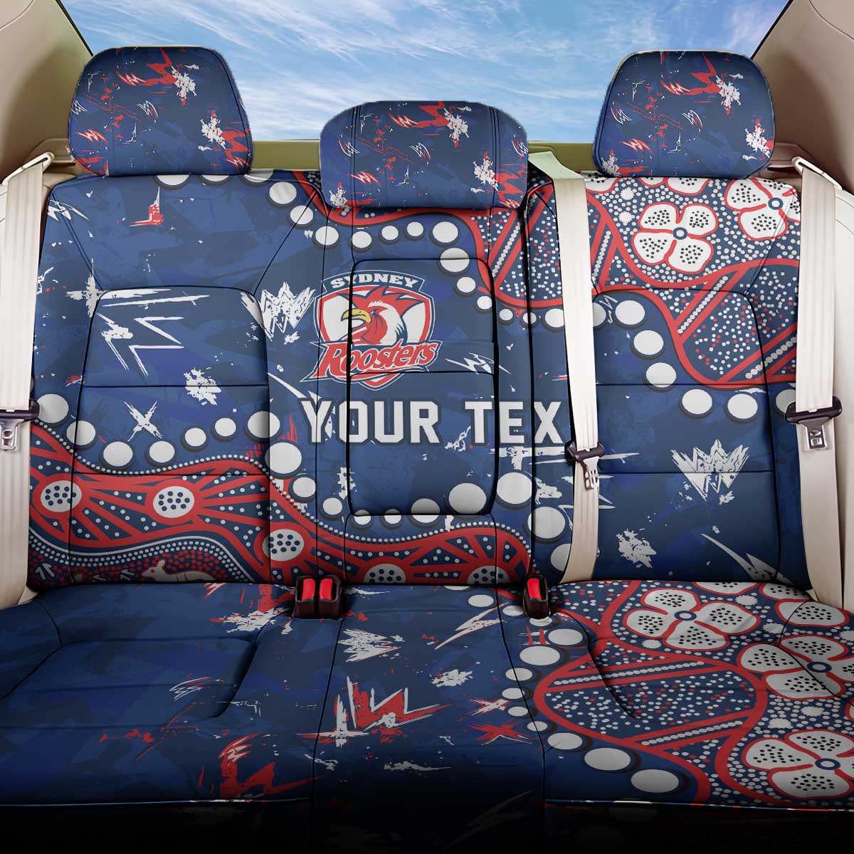 Personalized Sydney Roosters Back Car Seat Cover Aboriginal Pattern with Graffiti Style Design