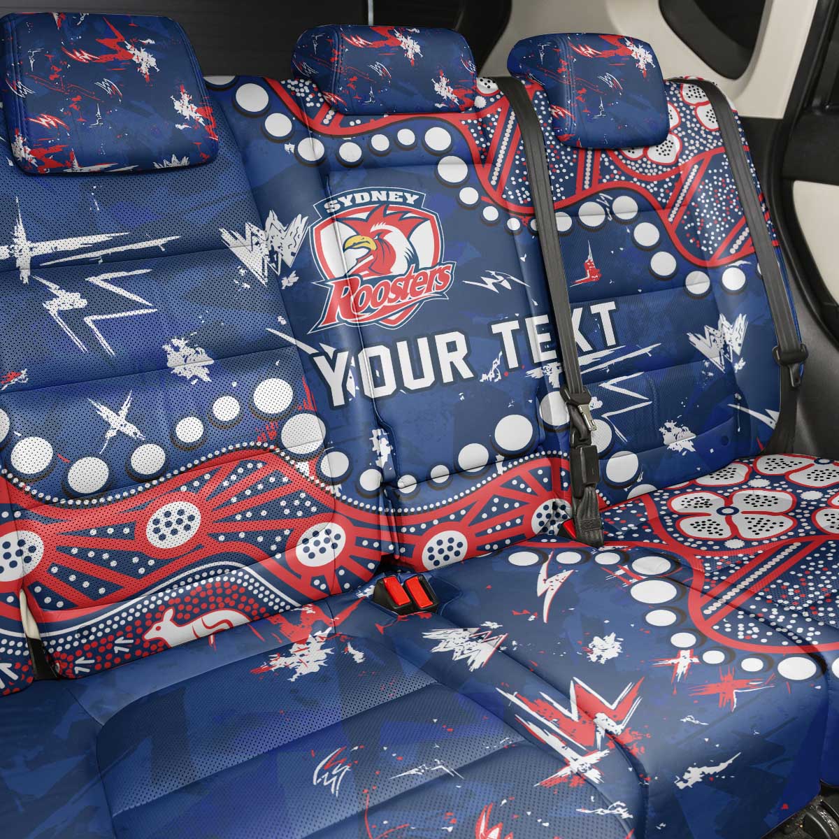 Personalized Sydney Roosters Back Car Seat Cover Aboriginal Pattern with Graffiti Style Design