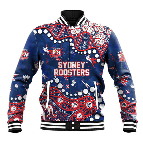 Personalized Sydney Roosters Baseball Jacket Aboriginal Pattern with Graffiti Style Design
