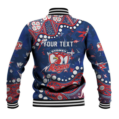 Personalized Sydney Roosters Baseball Jacket Aboriginal Pattern with Graffiti Style Design