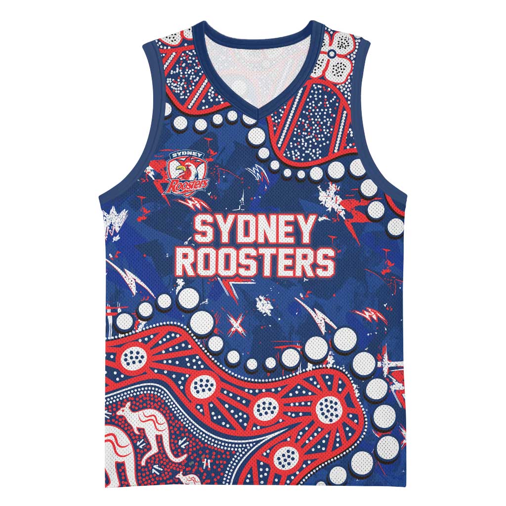 Personalized Sydney Roosters Basketball Jersey Aboriginal Pattern with Graffiti Style Design