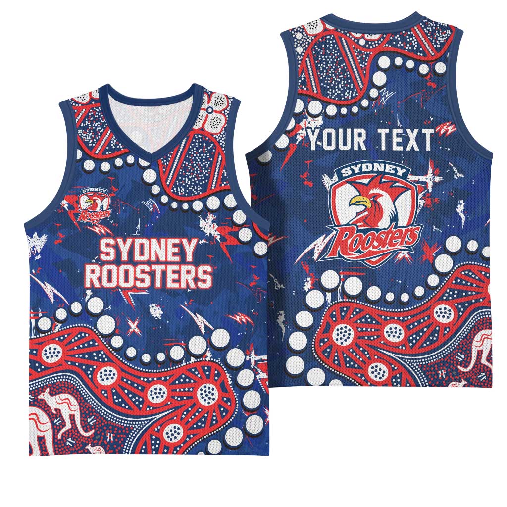 Personalized Sydney Roosters Basketball Jersey Aboriginal Pattern with Graffiti Style Design