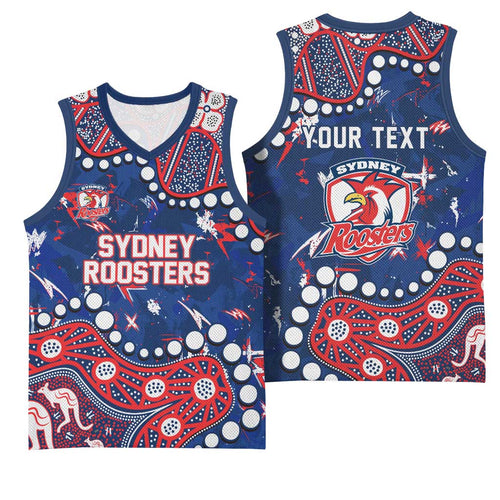 Personalized Sydney Roosters Basketball Jersey Aboriginal Pattern with Graffiti Style Design
