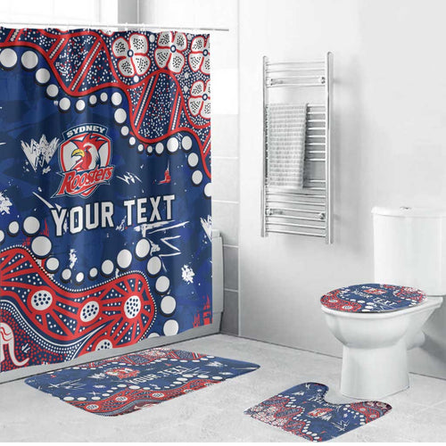 Personalized Sydney Roosters Bathroom Set Aboriginal Pattern with Graffiti Style Design