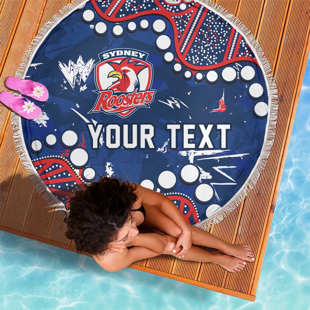 Personalized Sydney Roosters Beach Blanket Aboriginal Pattern with Graffiti Style Design