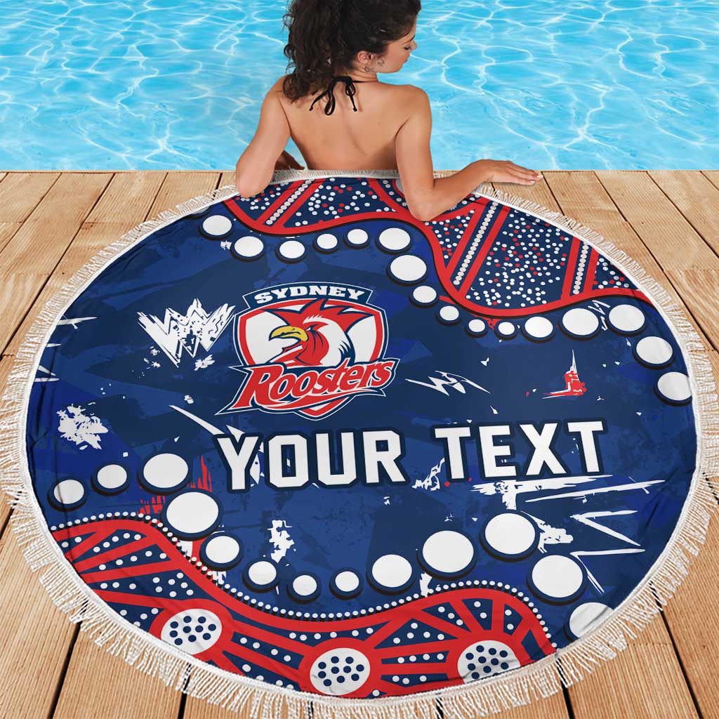 Personalized Sydney Roosters Beach Blanket Aboriginal Pattern with Graffiti Style Design