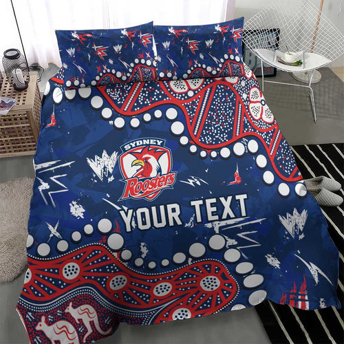 Personalized Sydney Roosters Bedding Set Aboriginal Pattern with Graffiti Style Design