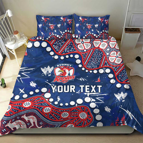 Personalized Sydney Roosters Bedding Set Aboriginal Pattern with Graffiti Style Design