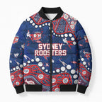 Personalized Sydney Roosters Bomber Puffer Jacket Aboriginal Pattern with Graffiti Style Design
