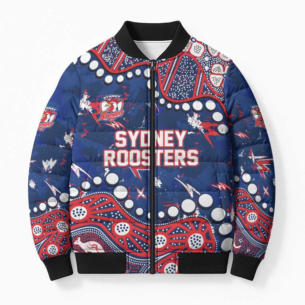 Personalized Sydney Roosters Bomber Puffer Jacket Aboriginal Pattern with Graffiti Style Design