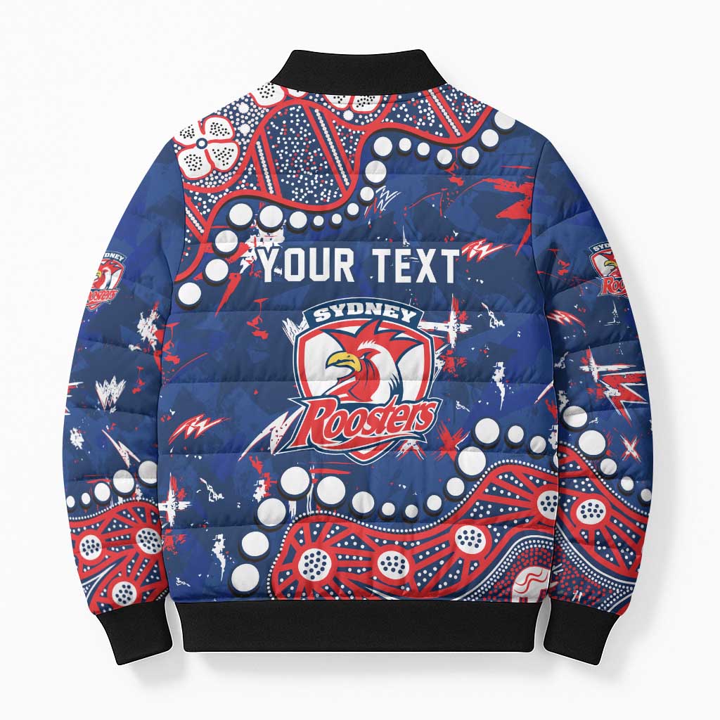 Personalized Sydney Roosters Bomber Puffer Jacket Aboriginal Pattern with Graffiti Style Design