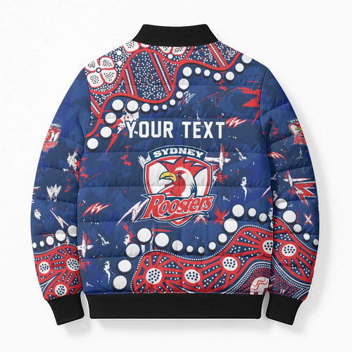 Personalized Sydney Roosters Bomber Puffer Jacket Aboriginal Pattern with Graffiti Style Design