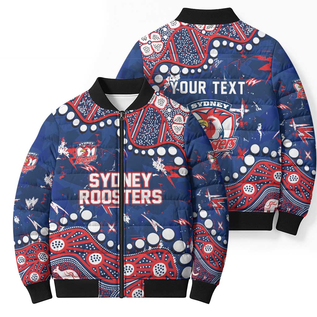 Personalized Sydney Roosters Bomber Puffer Jacket Aboriginal Pattern with Graffiti Style Design