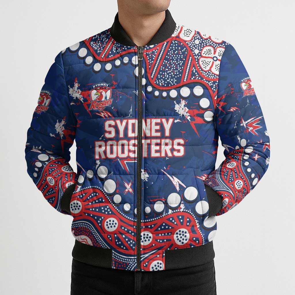 Personalized Sydney Roosters Bomber Puffer Jacket Aboriginal Pattern with Graffiti Style Design