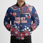 Personalized Sydney Roosters Bomber Puffer Jacket Aboriginal Pattern with Graffiti Style Design