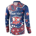 Personalized Sydney Roosters Button Sweatshirt Aboriginal Pattern with Graffiti Style Design