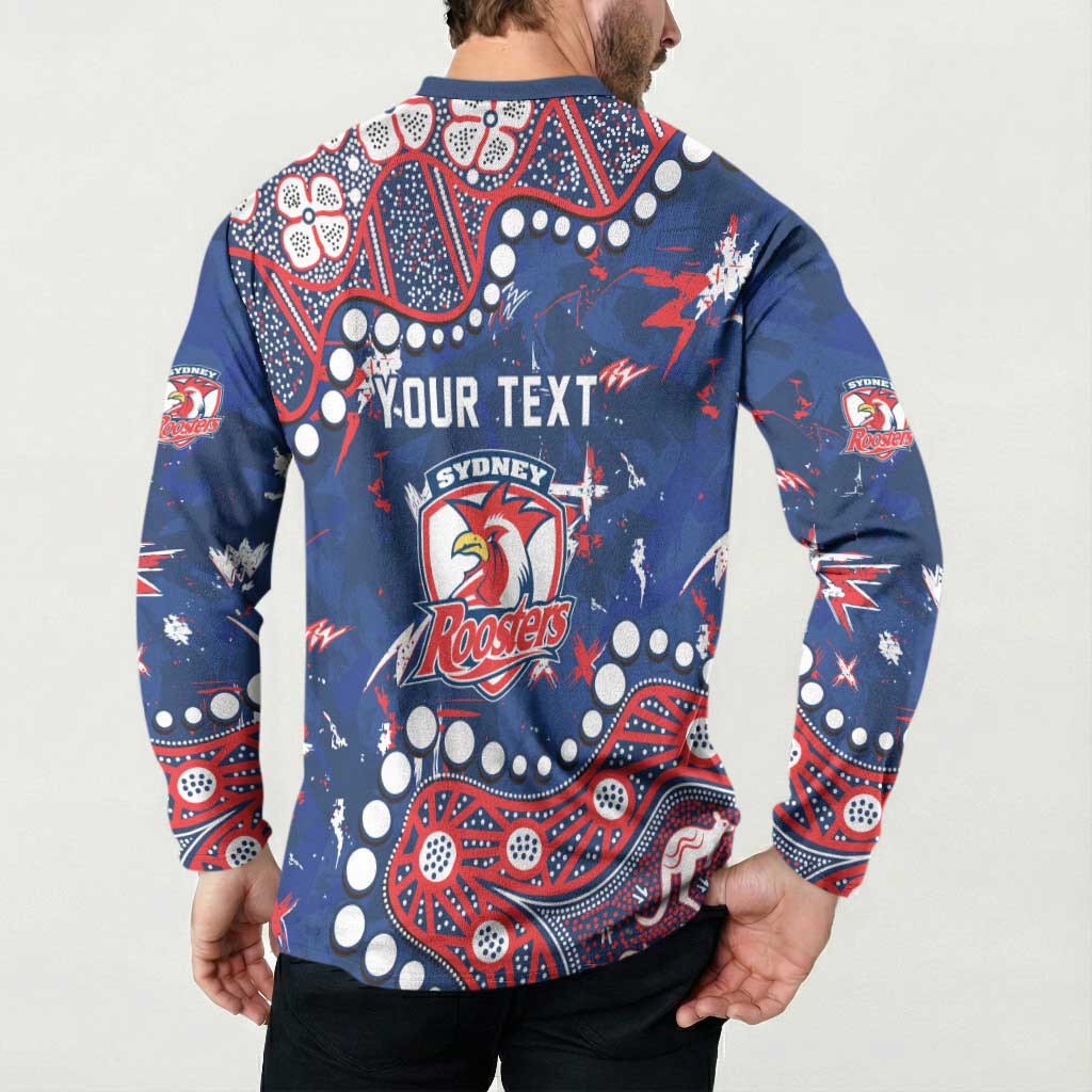 Personalized Sydney Roosters Button Sweatshirt Aboriginal Pattern with Graffiti Style Design