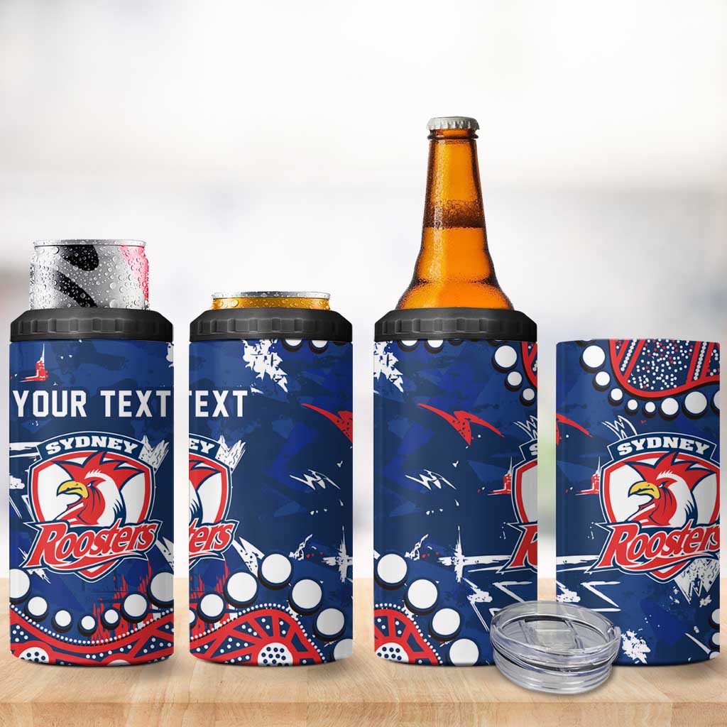 Personalized Sydney Roosters 4 in 1 Can Cooler Tumbler Aboriginal Pattern with Graffiti Style Design