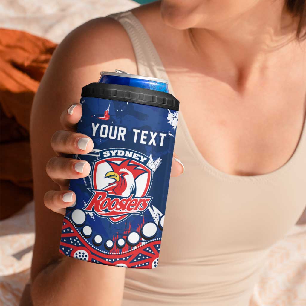 Personalized Sydney Roosters 4 in 1 Can Cooler Tumbler Aboriginal Pattern with Graffiti Style Design