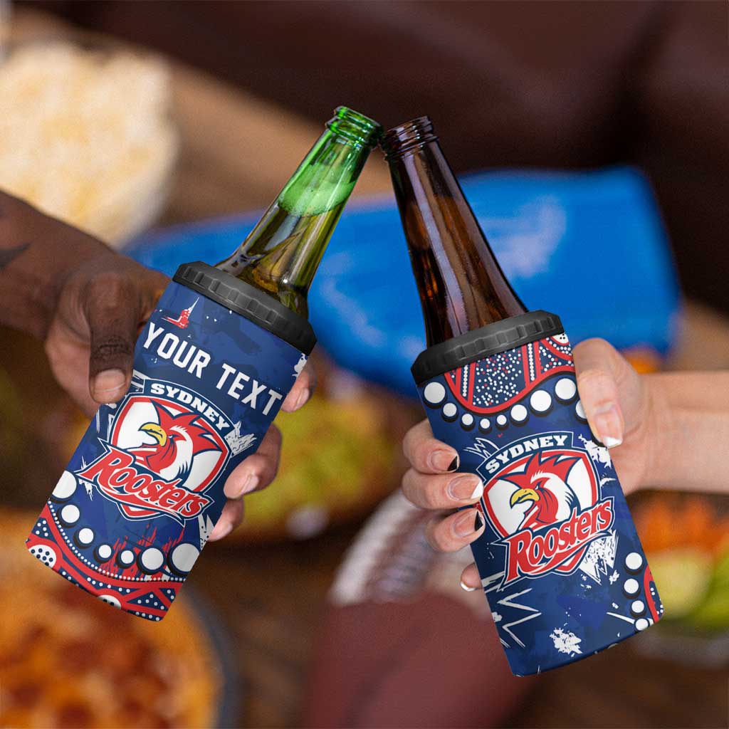 Personalized Sydney Roosters 4 in 1 Can Cooler Tumbler Aboriginal Pattern with Graffiti Style Design
