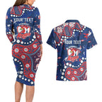 Personalized Sydney Roosters Couples Matching Long Sleeve Bodycon Dress and Hawaiian Shirt Aboriginal Pattern with Graffiti Style Design