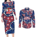 Personalized Sydney Roosters Couples Matching Long Sleeve Bodycon Dress and Long Sleeve Button Shirt Aboriginal Pattern with Graffiti Style Design