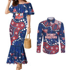 Personalized Sydney Roosters Couples Matching Mermaid Dress and Long Sleeve Button Shirt Aboriginal Pattern with Graffiti Style Design